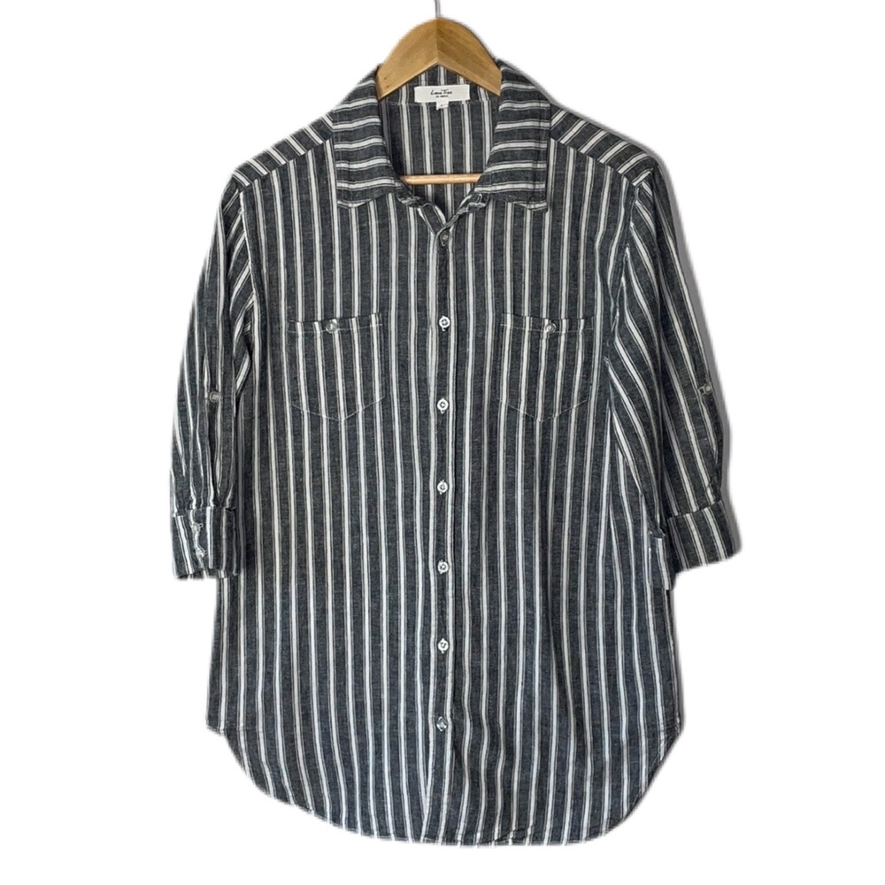 Love Tree Striped Linen Blend Three Quarter Sleeve Tunic
